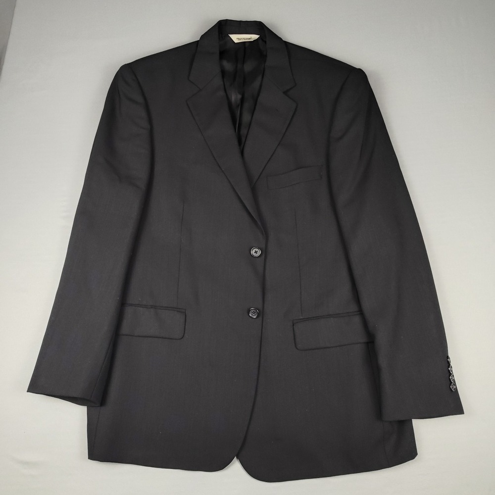 Pronto Uomo Mens 44R Comfort Stretch 100% Worsted Wool Black Blazer Suit Jacket